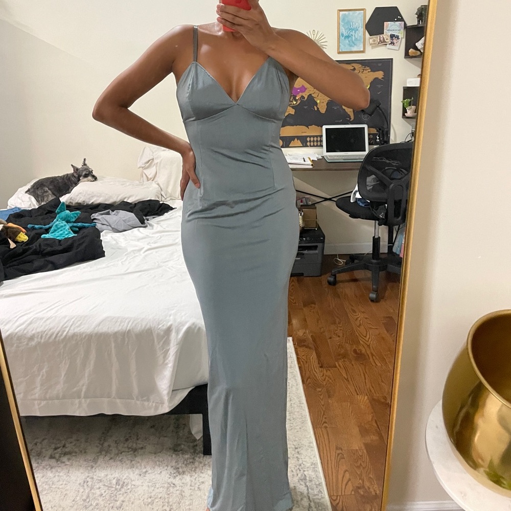 Want My Look Dusty Blue Silk effect Maxi Dress - Picture 6 of 8